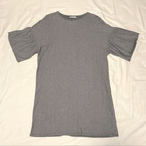 Zara Trafaluc Black/White Stripped Tunic Dress with Ruffle Sleeves - Medium